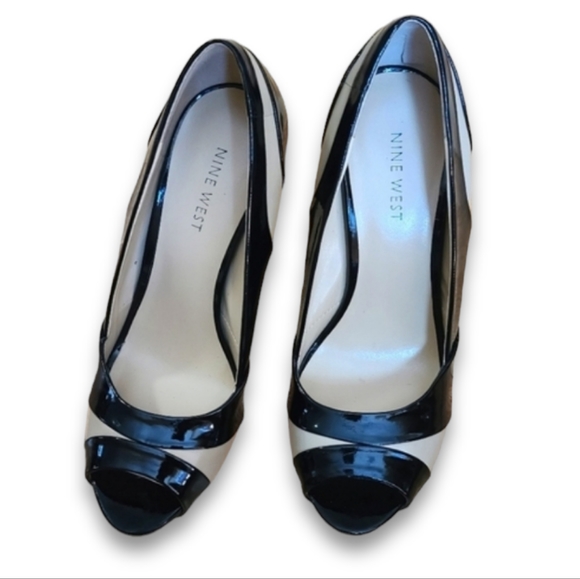 Nine West Shoes - Nine West Black and Beige Peep Toe Pumps Size 7M